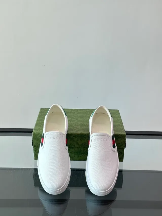 Gucci White Green Slip-On Upper Canvas Shoes 4