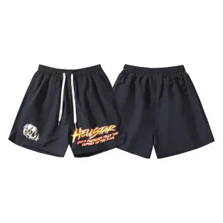 Hellstar Black White Elastic Waistband Drawstring Shorts