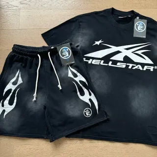 Hellstar Black White Oversized Fit Acid-Wash Distressed T-Shirt