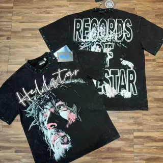 Hellstar Distressed Black Graphic Face Print T-Shirt