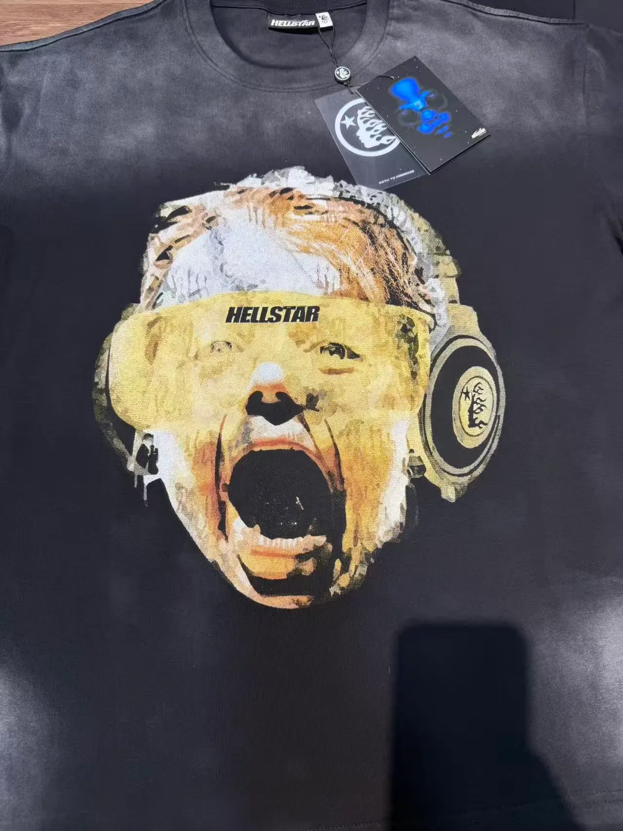 Hellstar Graphic Print Acid-Wash Black Gold Flame T-Shirt 5