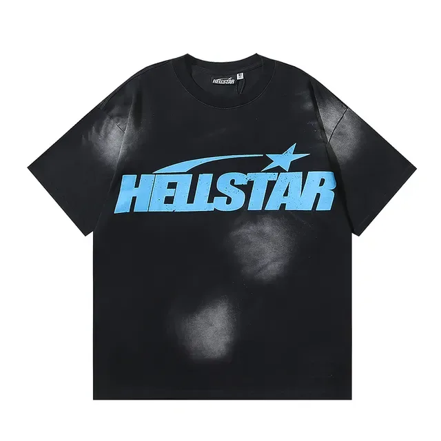 Hellstar 图案印花漂白黑色T恤 2