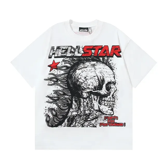 Hellstar 骷髅图案印花白色T恤 11