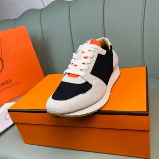 Hermès Beige Navy Orange Suede Mesh Lifestyle Sneaker