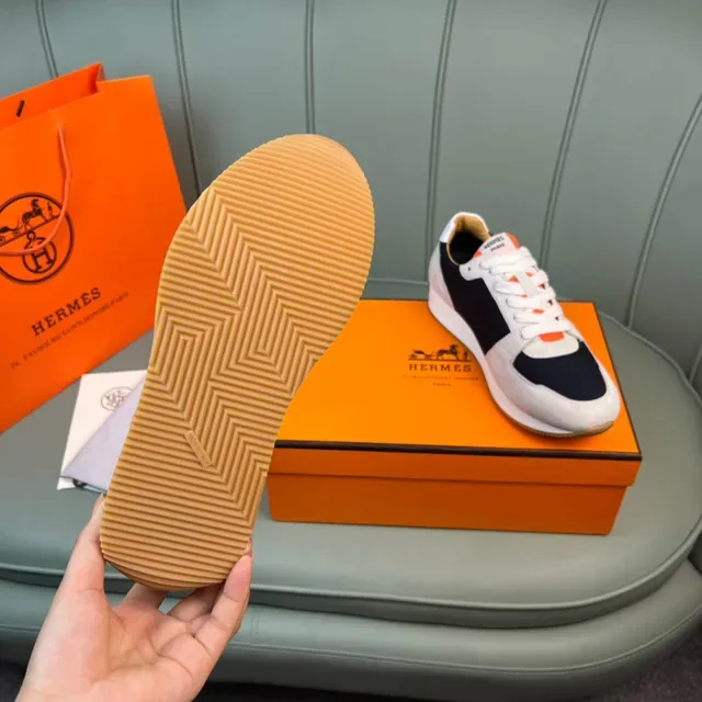 Hermès Beige Navy Orange स्यूड मेश लाइफस्टाइल स्नीकर 2