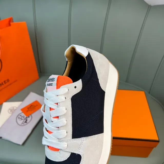 Hermès Beige Navy Orange स्यूड मेश लाइफस्टाइल स्नीकर 3