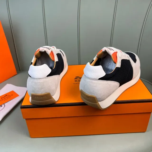 Hermès Beige Navy Orange स्यूड मेश लाइफस्टाइल स्नीकर 5