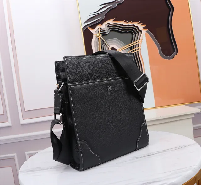 Hermès Black Pebbled Leather H-Logo Crossbody Bag 8