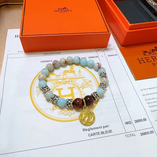 Hermès Blue Gold Beaded Multi-Stone Bracelet 7
