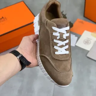 Hermès Brown White Suede Upper Ridged Sole Sneakers