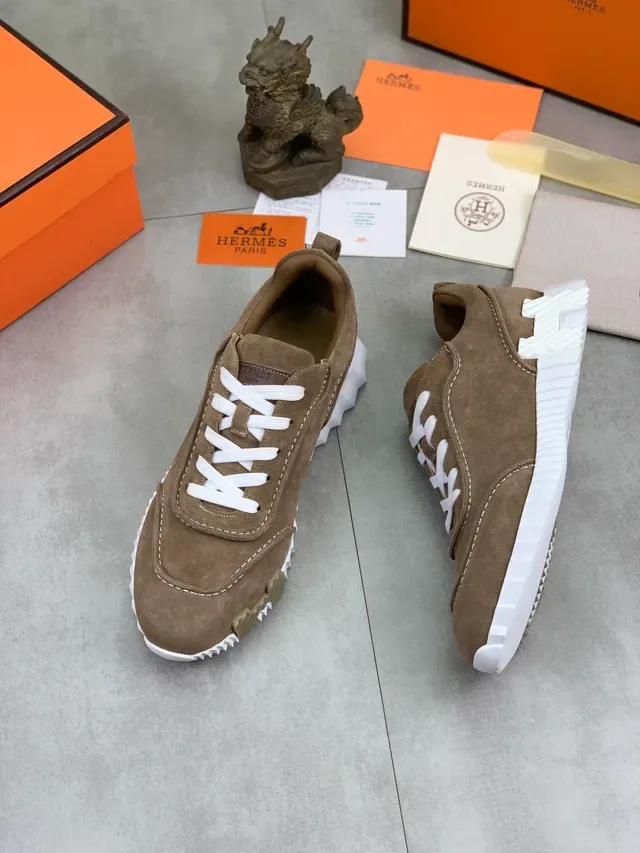 Hermès Sneakers Marron Blanc Daim Supérieur Suela à Relief 5