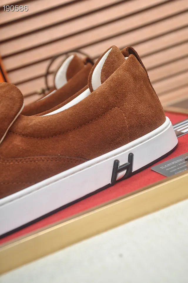 Hermès Marrón Blanco Ante Superior Construcción Slip-On Loafer 3