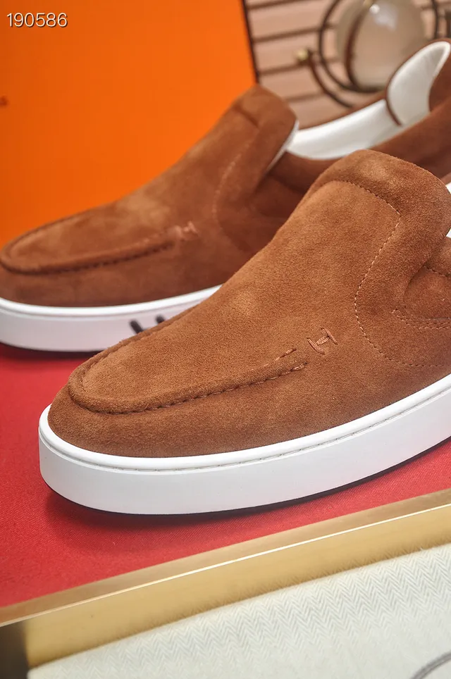 Hermès Marrón Blanco Ante Superior Construcción Slip-On Loafer 4