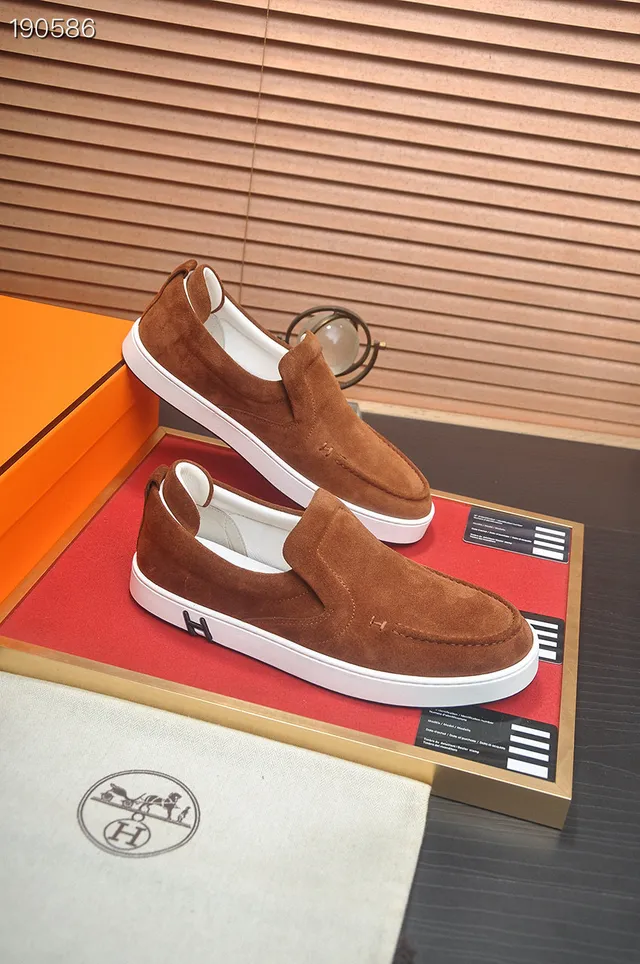 Hermès Marrón Blanco Ante Superior Construcción Slip-On Loafer 5