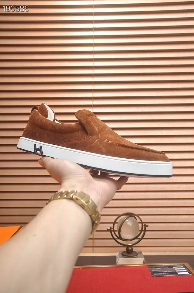 Hermès Marrón Blanco Ante Superior Construcción Slip-On Loafer 6