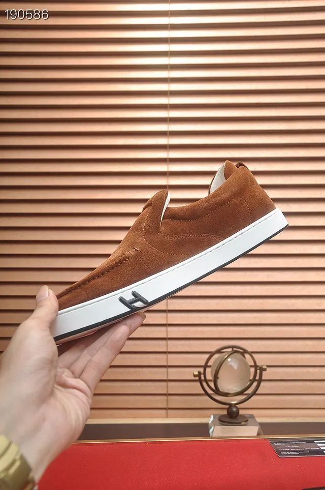 Hermès Marrón Blanco Ante Superior Construcción Slip-On Loafer 7