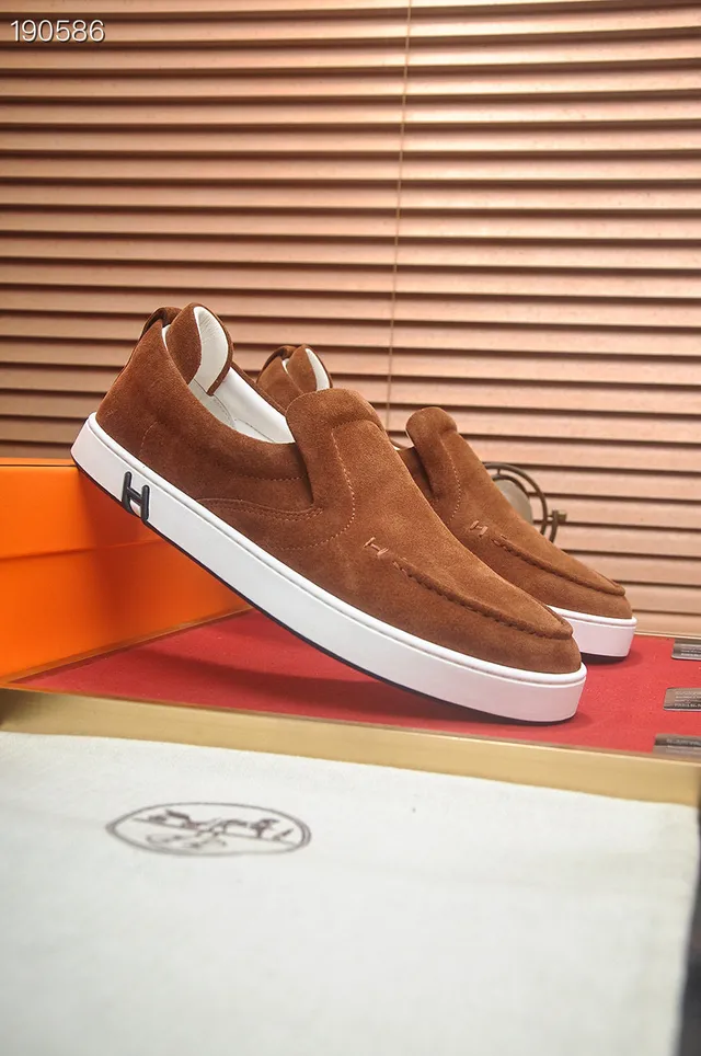 Hermès Marrón Blanco Ante Superior Construcción Slip-On Loafer 8