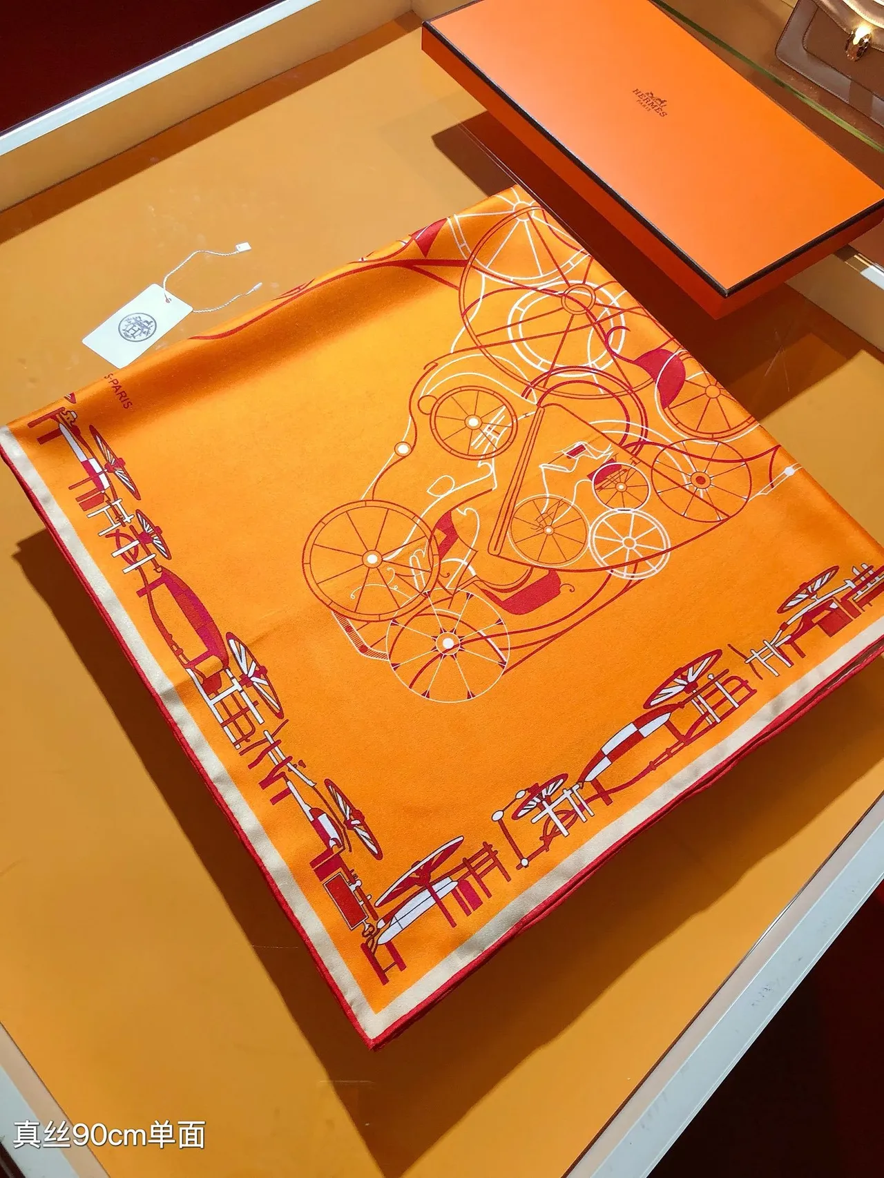 Hermès Carré কমলা লাল বর্গাকার অশ্বসেবী প্রিন্ট রেশম স্কার্ফ 6