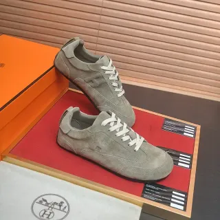 Hermès Gray Beige Suede Upper Low-Top Silhouette Sneakers