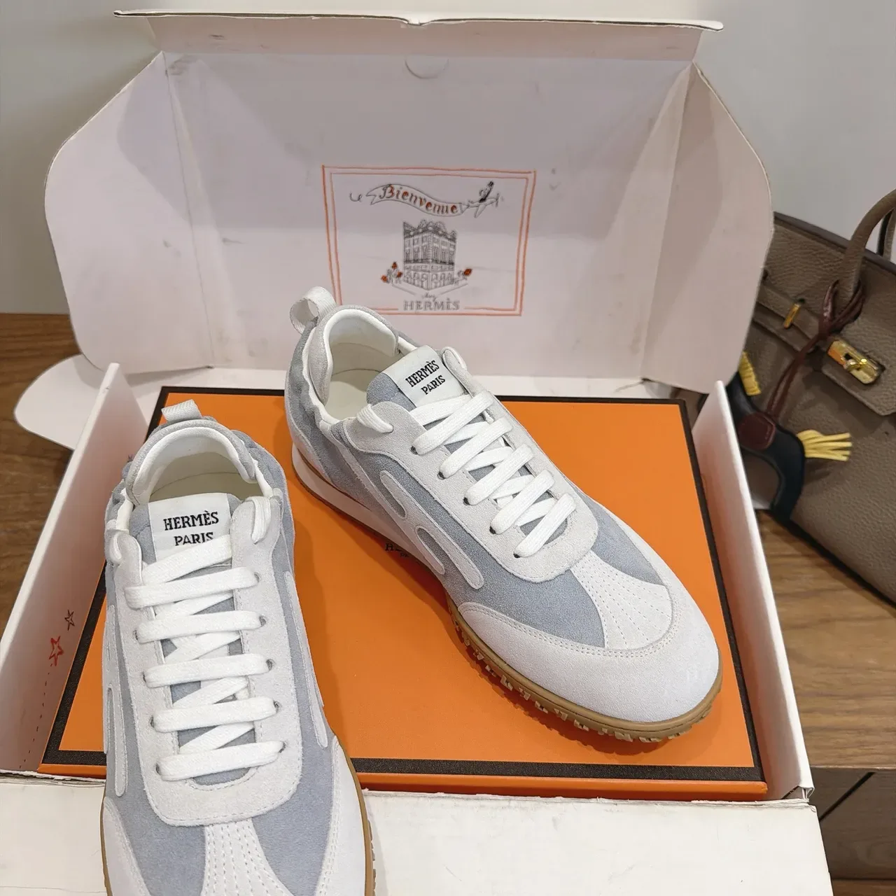 Hermès Gray White Retro Runner Silhouette Two-Tone And Upper Lifestyle Sneakers 2