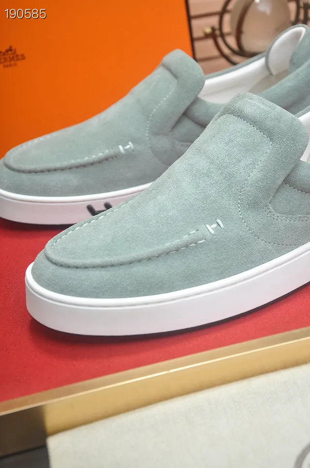 Hermès H Logo Slip-On Mint Green Suede Loafers 4