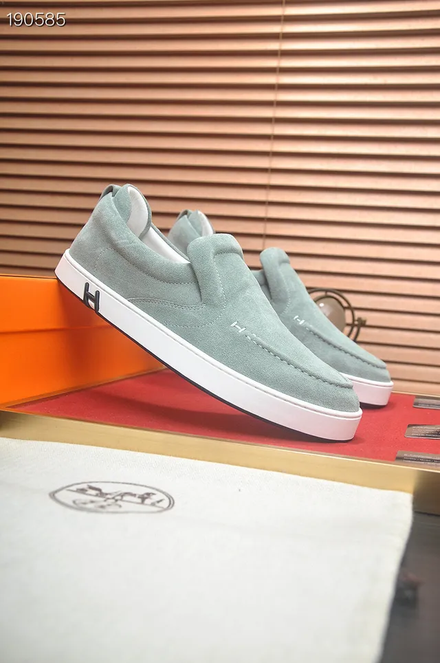Hermès H Logo Slip-On Mint Green Suede Loafers 8