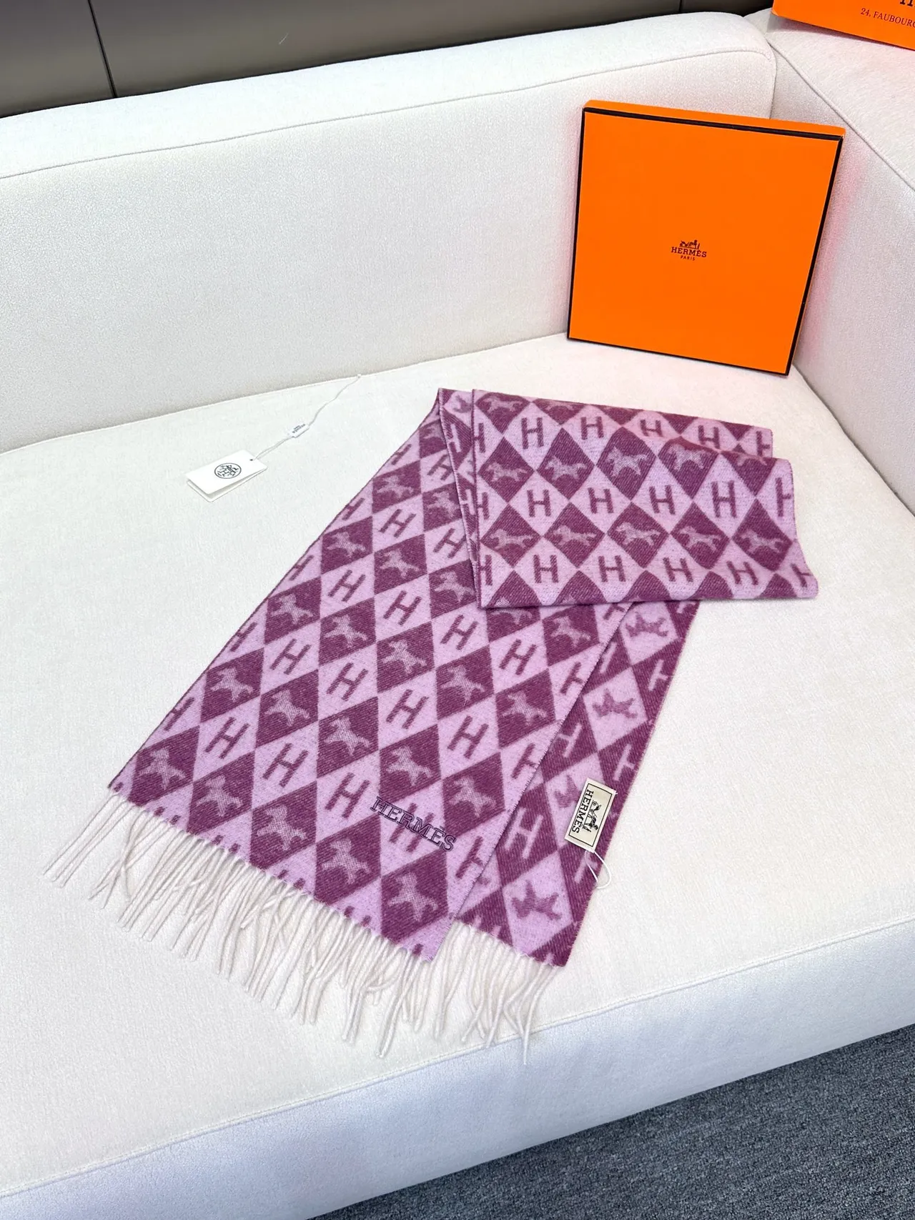 Hermès H Monogram দ্বি-রঙের বেগুনি ক্যাশমিয়ার স্কার্ফ 7