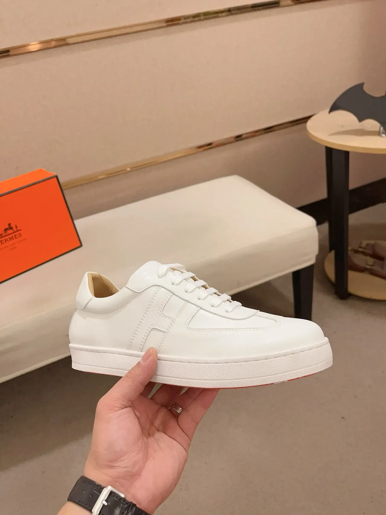 Hermès H Sneaker সাদা চামড়ার লাইফস্টাইল স্নিকার 5