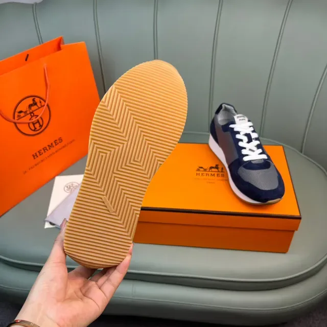 Hermès Navy and Gray Suede Mesh Lifestyle Sneaker 2