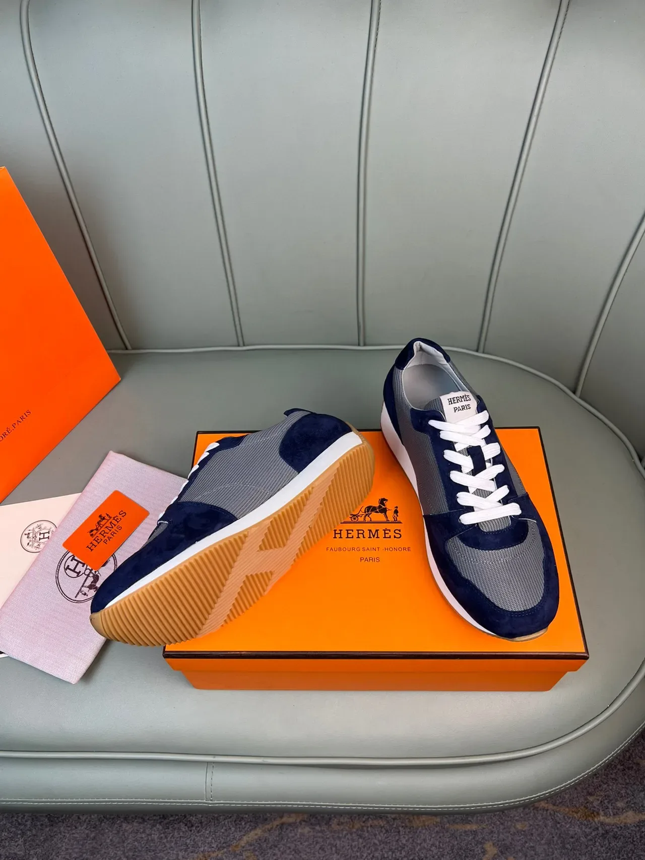 Hermès Navy and Gray Suede Mesh Lifestyle Sneaker 7