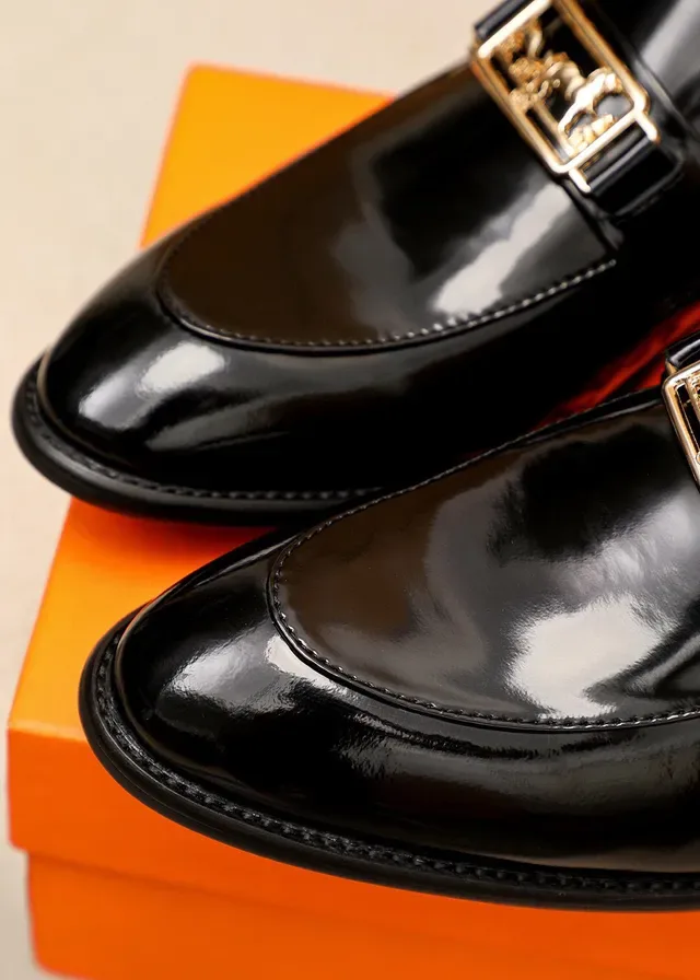 Hermès Oran Black Patent Leather Horse-and-Carriage Buckle Loafers 7