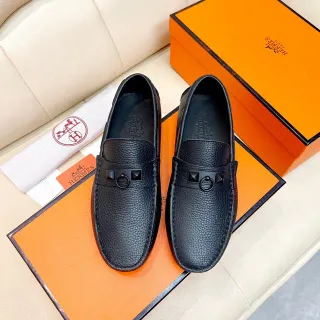 Hermès Oran Black Pebbled Leather Loafers