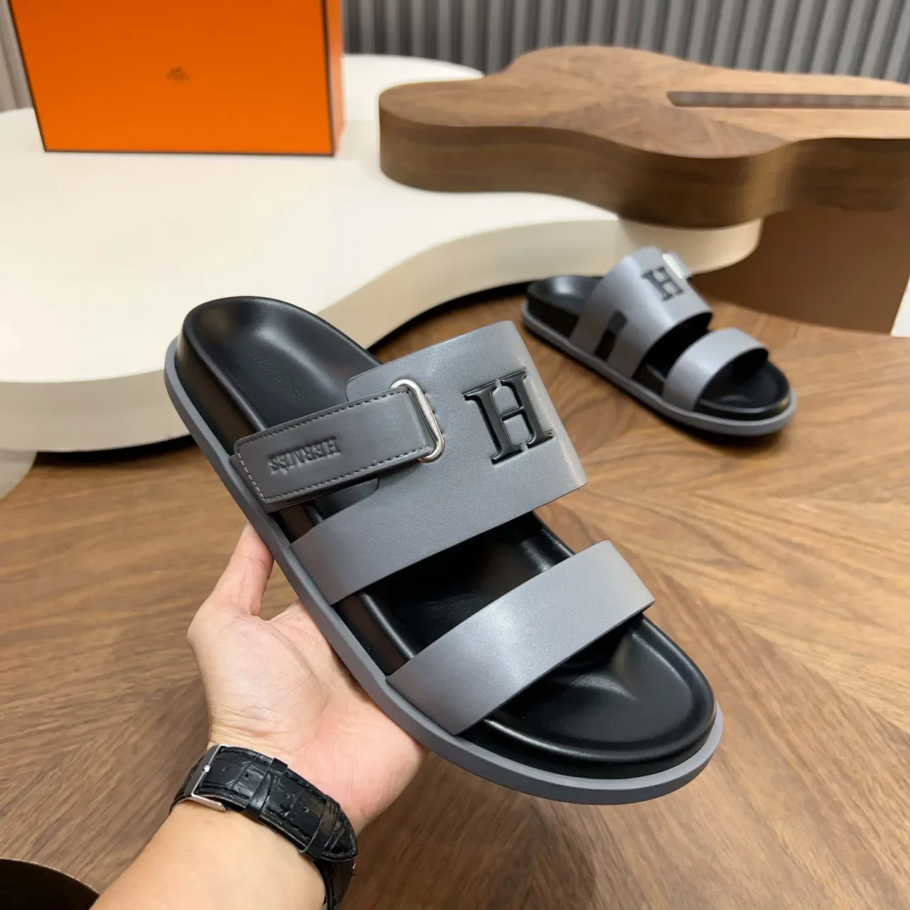 Hermès Oran Double-Strap Buckle Slippers 10