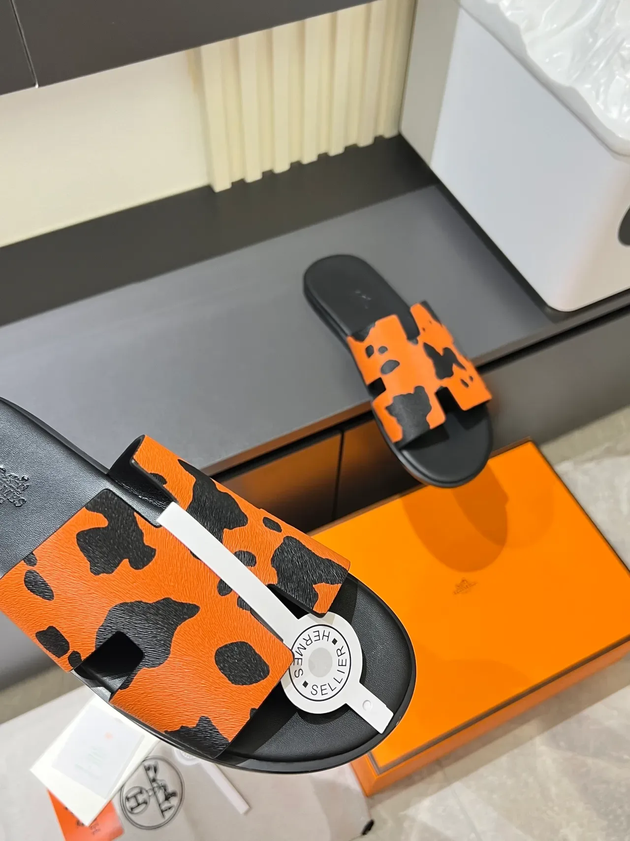 Hermès Oran H-Strap Animal Print Slippers 10
