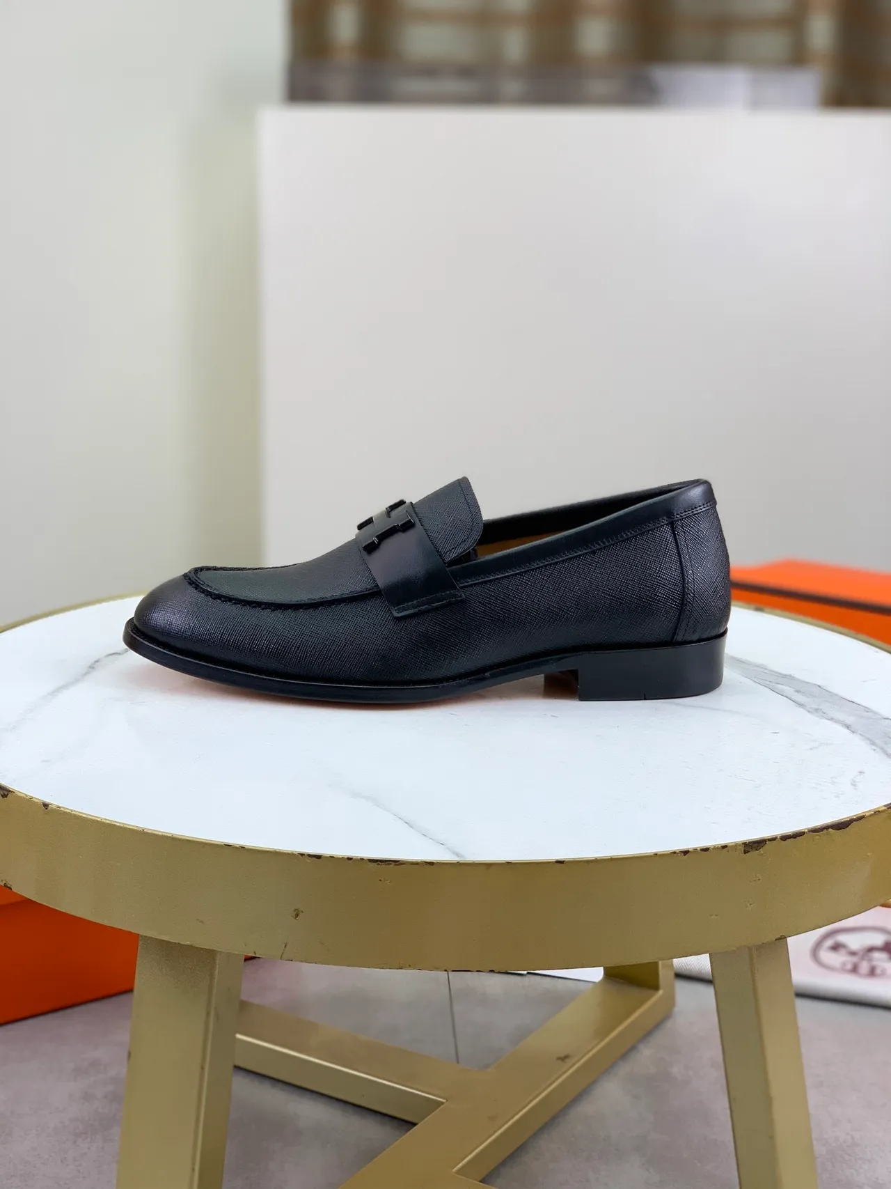 Hermès Oran Loafer কালো টেক্সচার্ড চামড়া H-Buckle লোফার 7