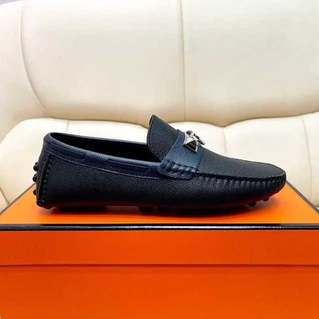 Hermès Oran Loafer Navy Blue Textured Leather Slip-On Loafers 3