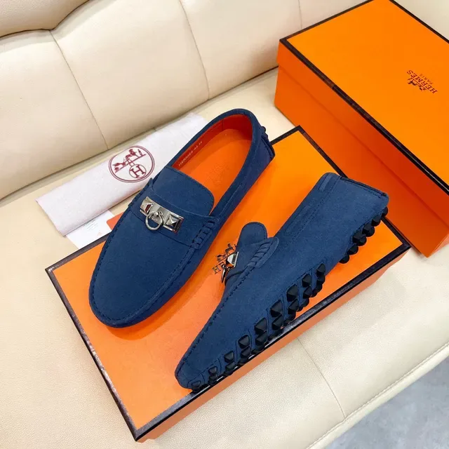 Hermès Oran Navy Suede Loafers 9