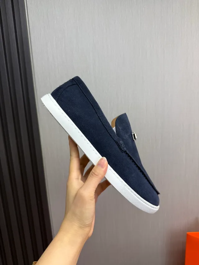 Hermès Oran Marinho Branco Camurça Solado de Borracha Mocassim 7