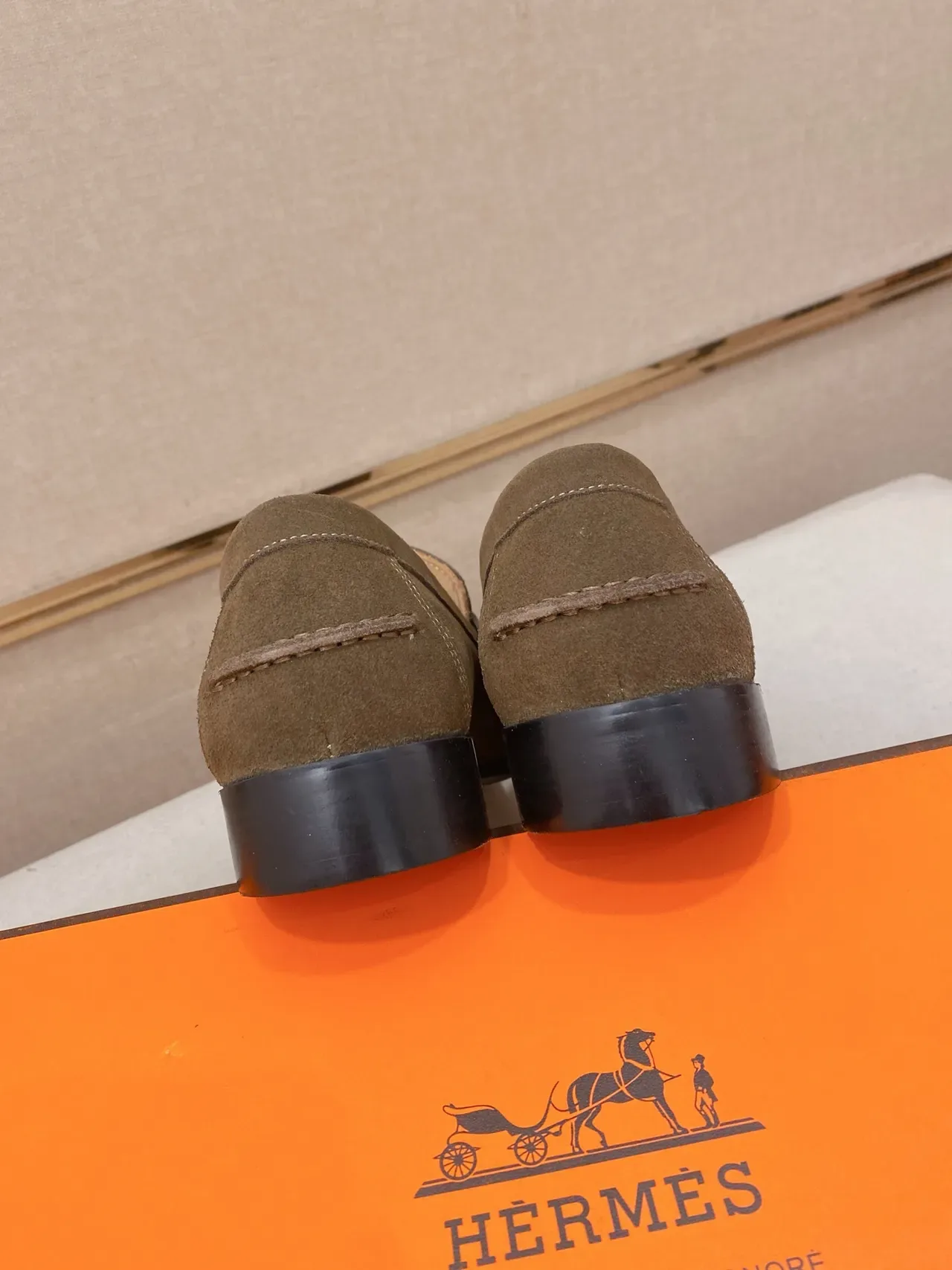Hermès Oran Olive Green Suede H-Buckle Loafer 3