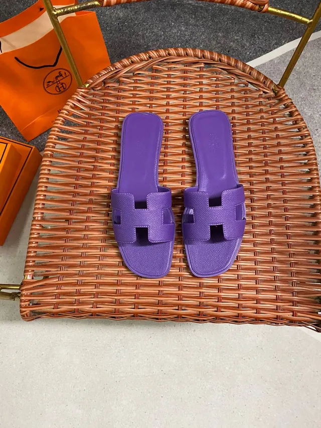 Hermès Oran Purple H-Strap Square-Toe Slippers 4