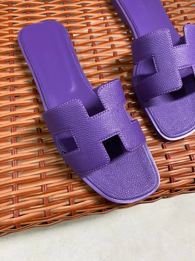 Hermès Oran Purple H-Strap Square-Toe Slippers 6