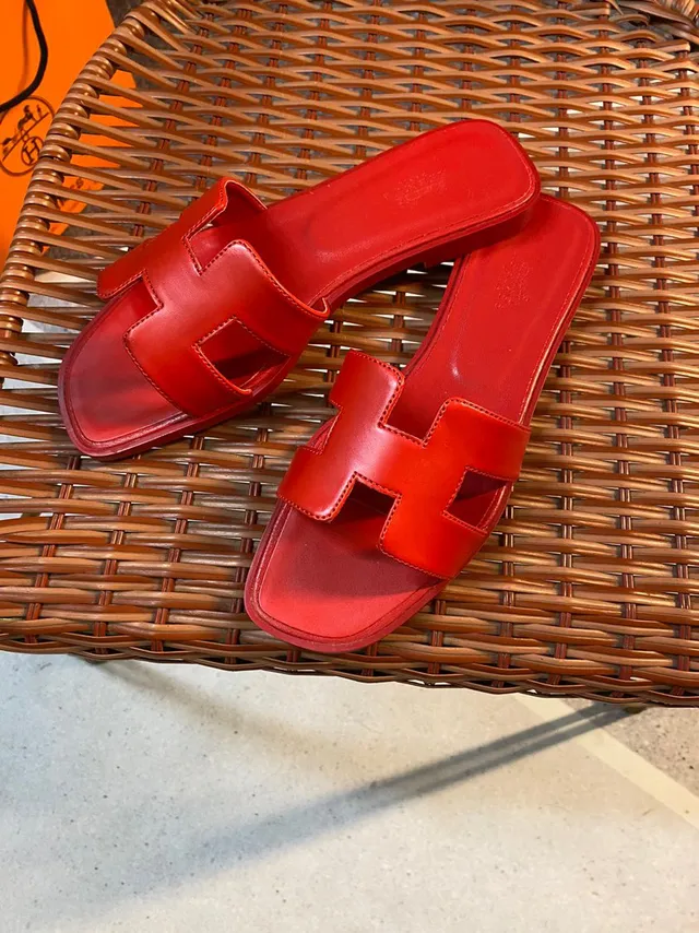 Hermès Oran Red Leather Slippers 6