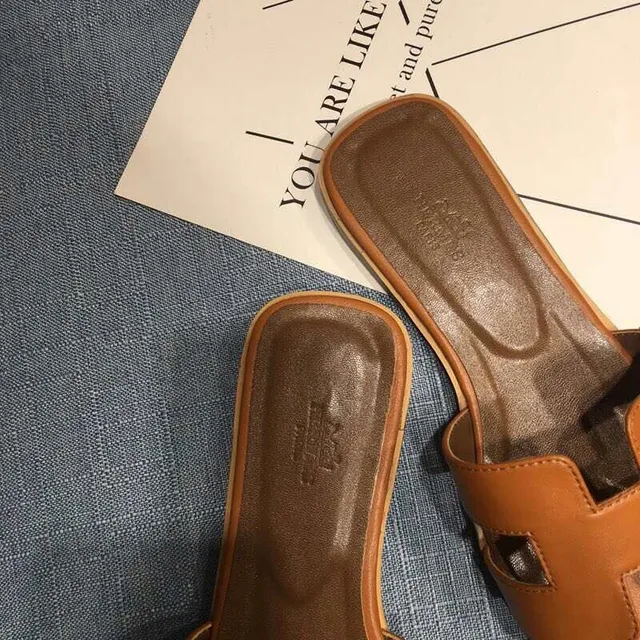 Hermès Oran Tan Leather H-Strap Slippers 3