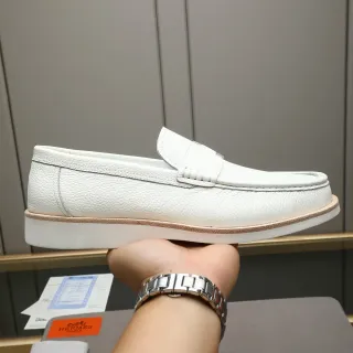 Hermès Oran সাদা বেইজ পেবল্ড চামড়া Penny Strap Loafer
