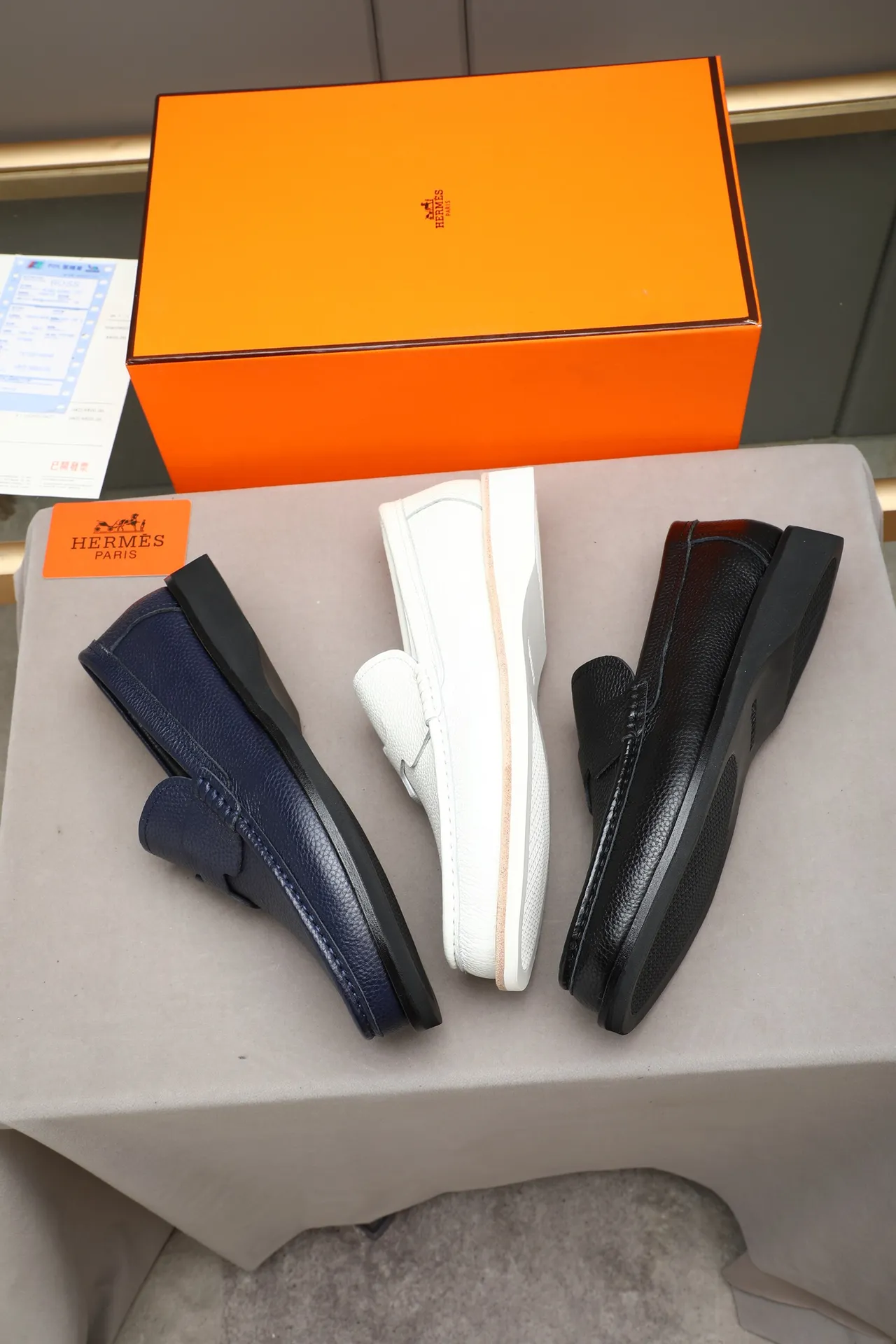 Hermès Oran White Beige Pebbled Leather Penny Strap Loafer 2
