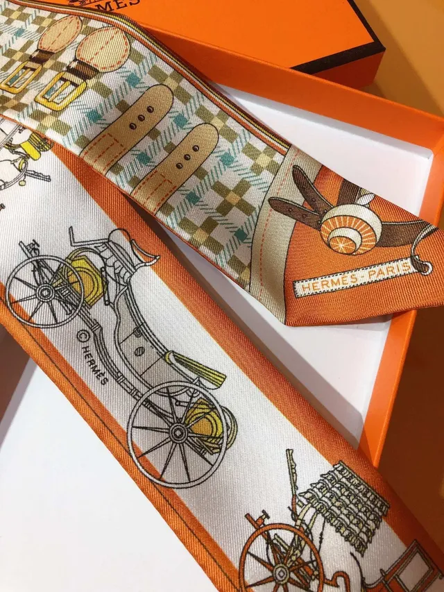 Hermès Twilly नई स्टाइल गाड़ी नारंगी रेशम स्कार्फ 5