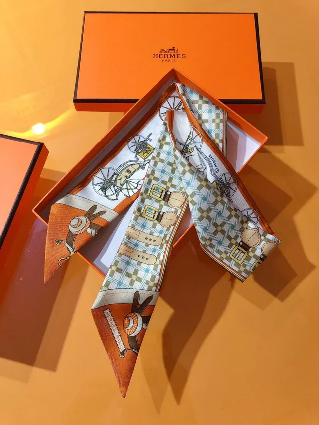 Hermès Twilly नई स्टाइल गाड़ी नारंगी रेशम स्कार्फ 6