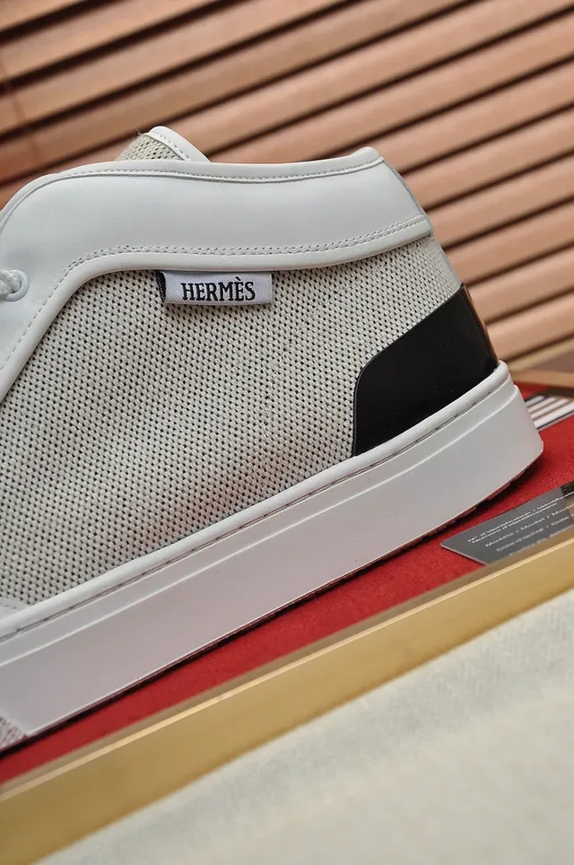 Hermès সাদা এবং বেইজ মেশ লো-টপ লাইফস্টাইল স্নিকার্স 3
