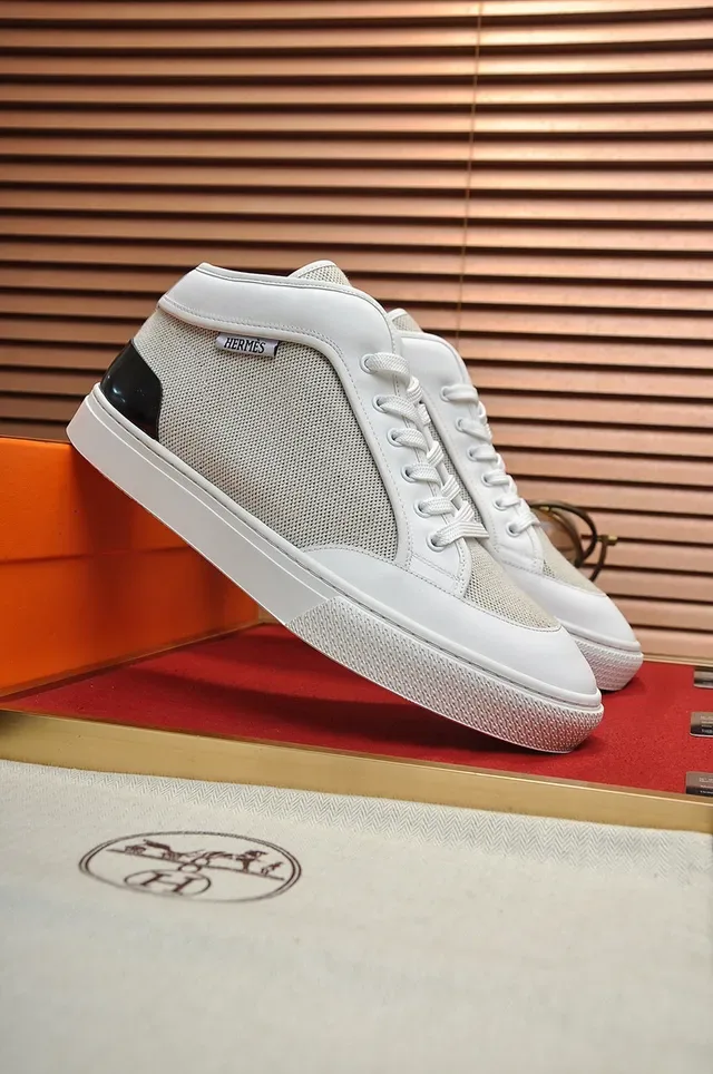 Hermès সাদা এবং বেইজ মেশ লো-টপ লাইফস্টাইল স্নিকার্স 6