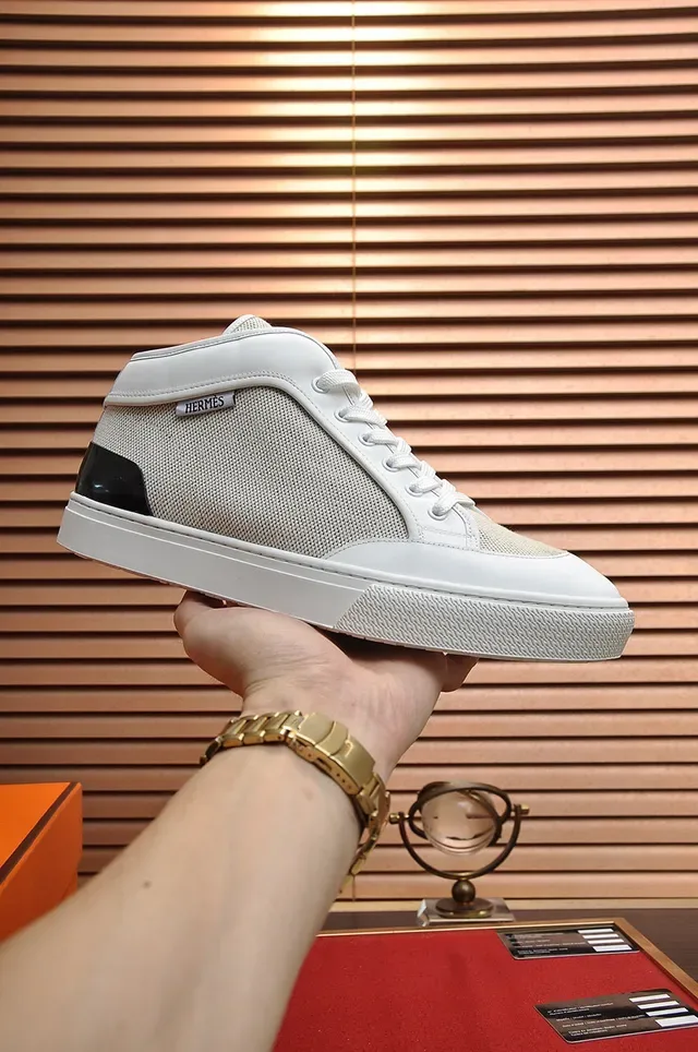 Hermès সাদা এবং বেইজ মেশ লো-টপ লাইফস্টাইল স্নিকার্স 9